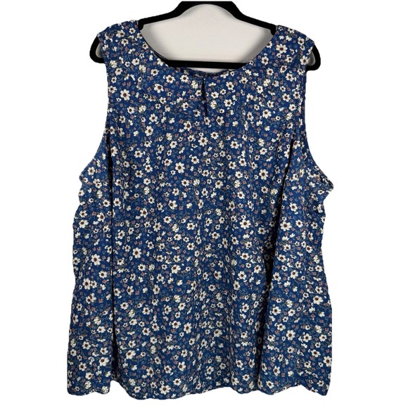Poema Tops - Floral Sleeveless 2X Blue Floral‎ Blouse Tank Top Womens Cottagecore Peasant